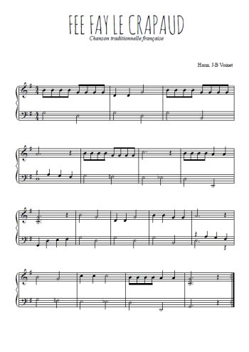 Téléchargez l'arrangement pour piano de la partition de Traditionnel-Fee-Fay-le-crapaud en PDF, niveau facile